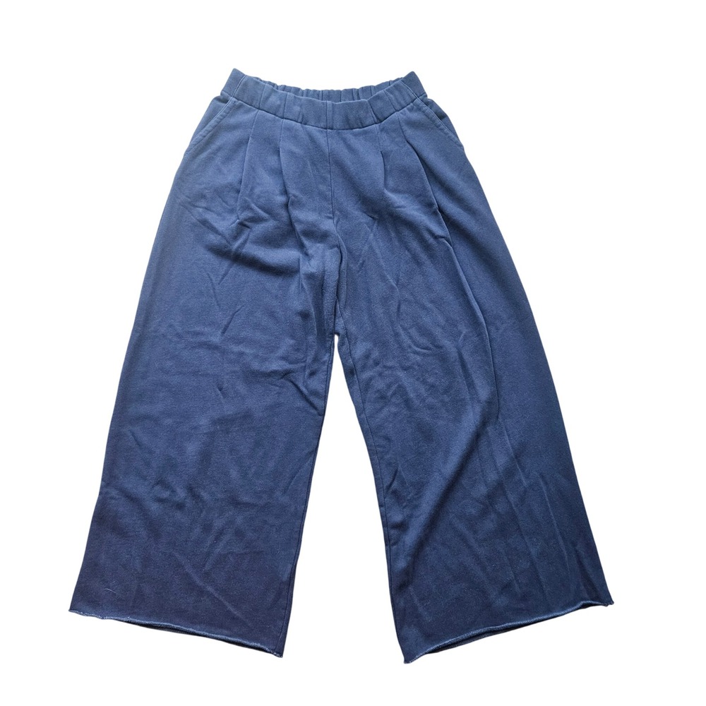 Aerie Navy Blue French Terry Wide Leg Culotte Pants High Rise Pleated Medium